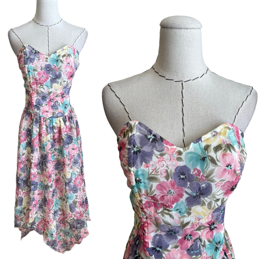 Vintage 80s Frederick’s of Hollywood Strapless Floral Dress Cottage